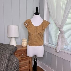 American Eagle floral ruffle faux button front crop top B2-10